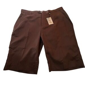Stacy Adams Mens Sz 44W Brown Linen Shorts Flat Front Dress Lightweight Summer